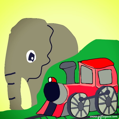 elephant and the red train