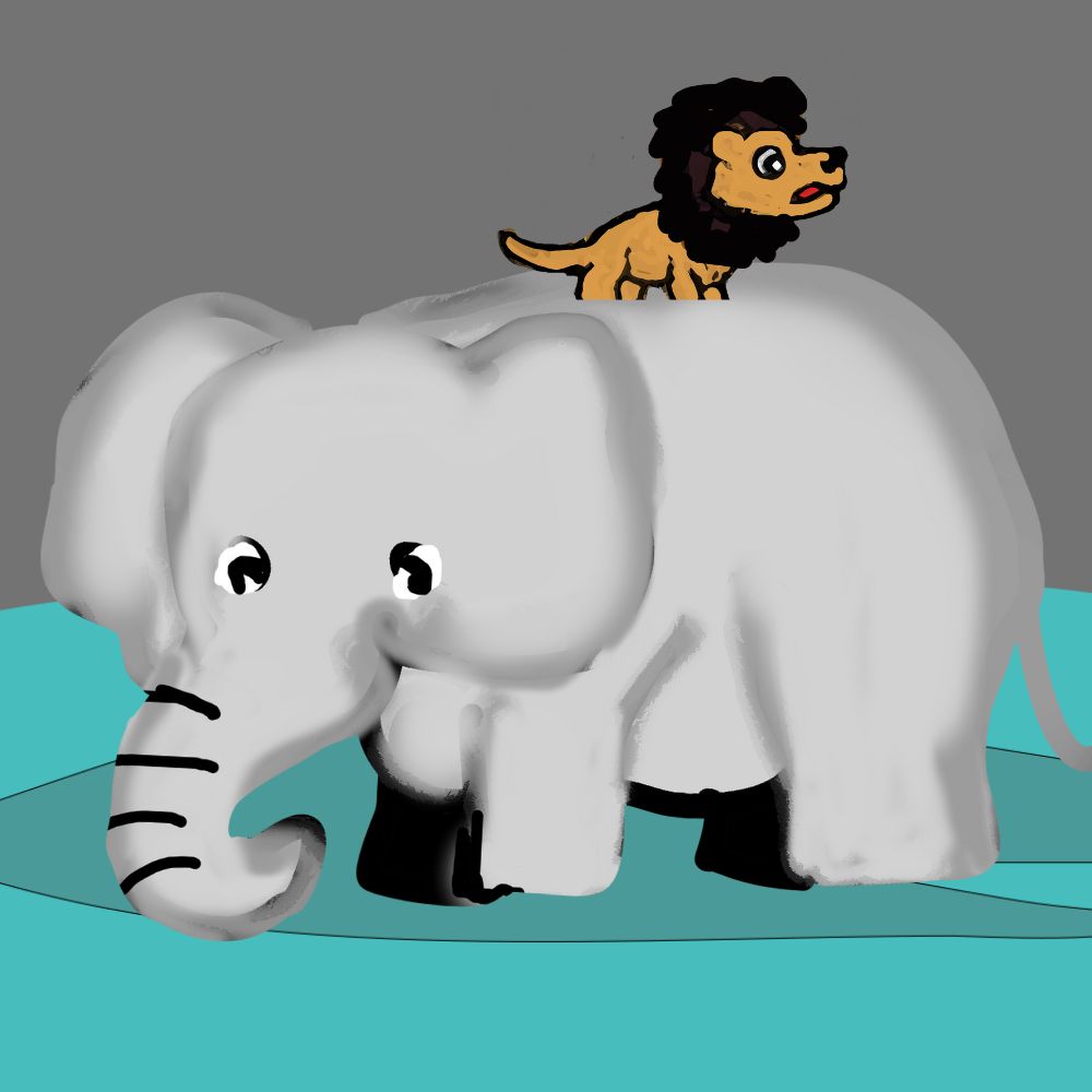 Elephant And The Lion Cub