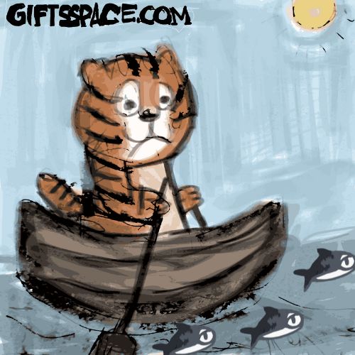 Toby the tiger is sailing in his boat