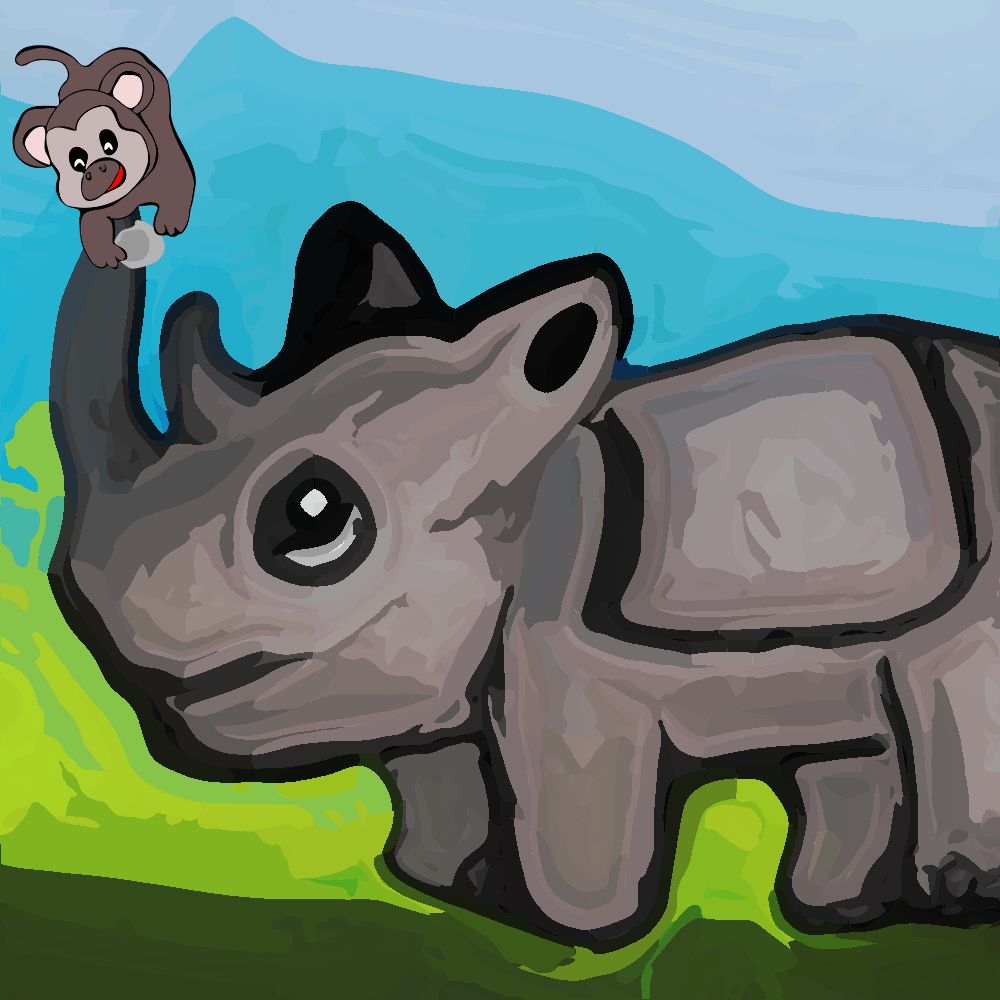 monkey playing on rhino horn