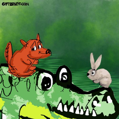 fox and rabbit on a croc ferry