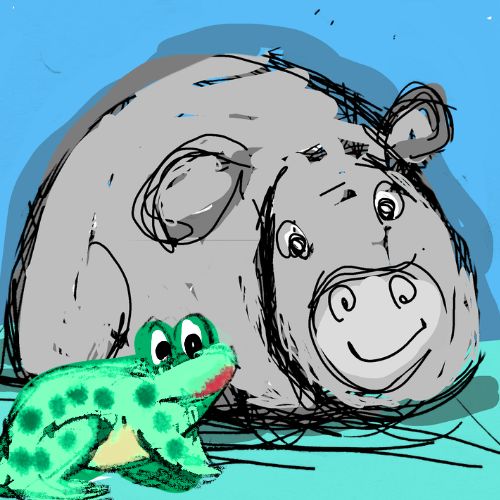 frog and the ippo in the pond talking each other image