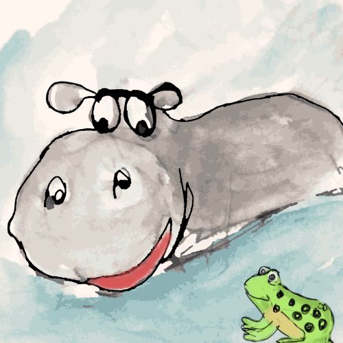 a frog is seen talking to the hippo