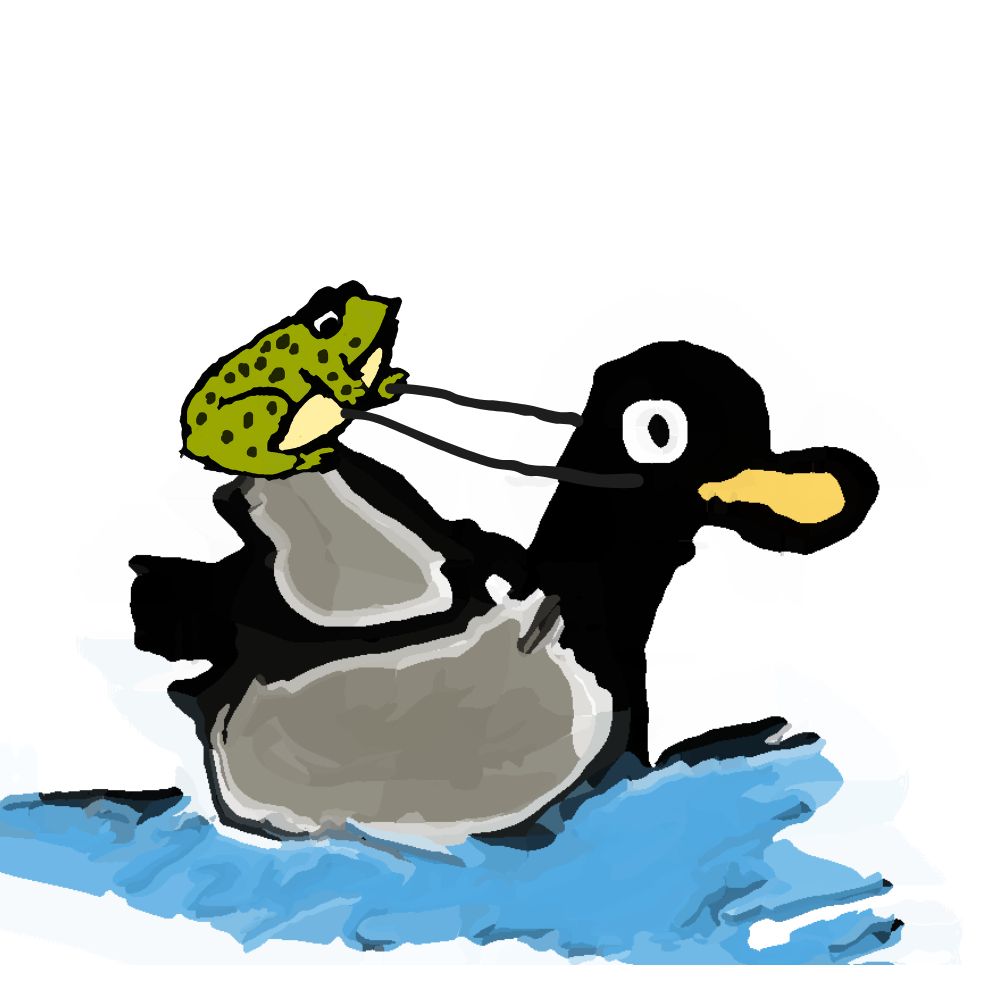 frog riding on a duck