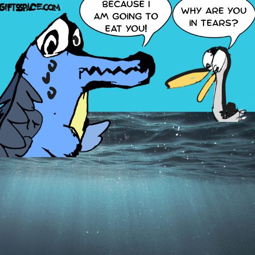 crocodile shedding tears before a duck