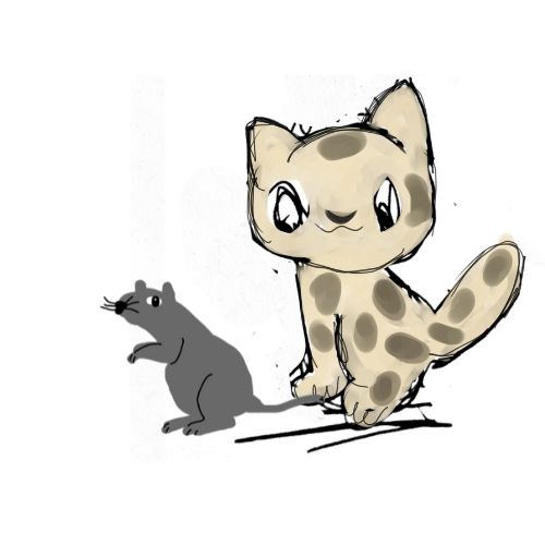 cat and the rat illustration cat is putting its paws on the rat