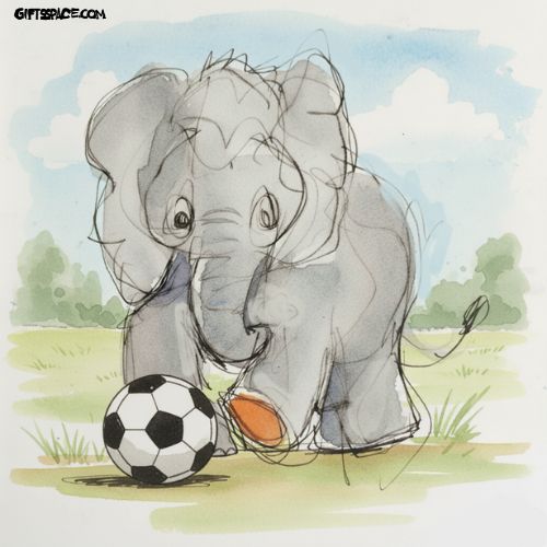 elephant playing football watercolor