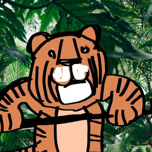 A tiger hanging on a tree