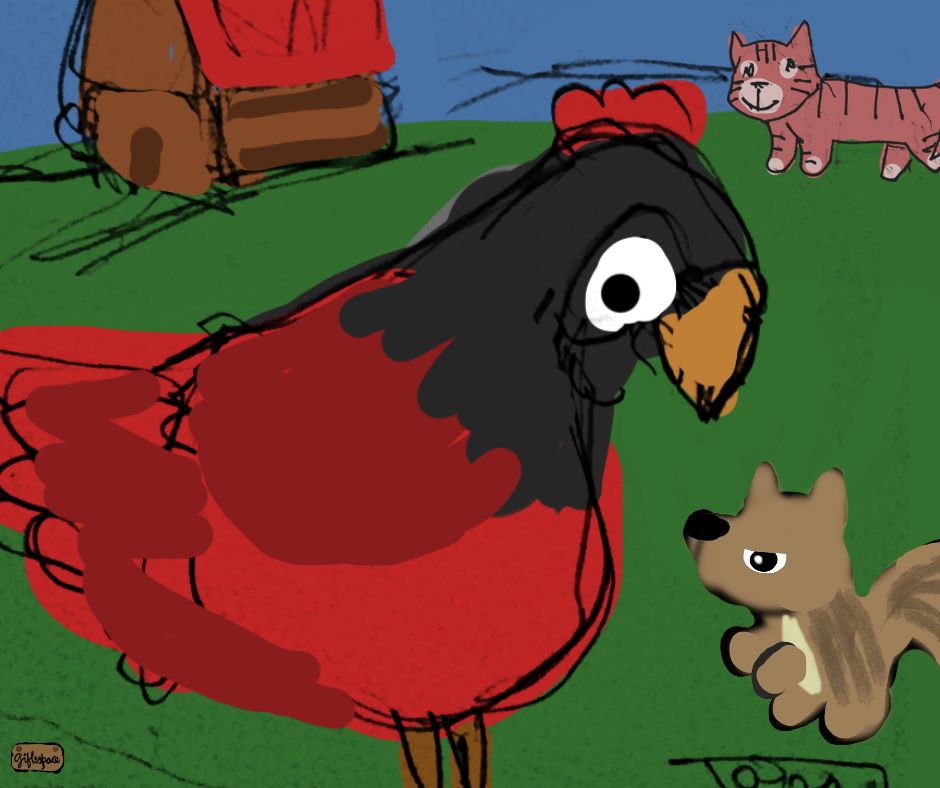 hen and squirrel cartoon