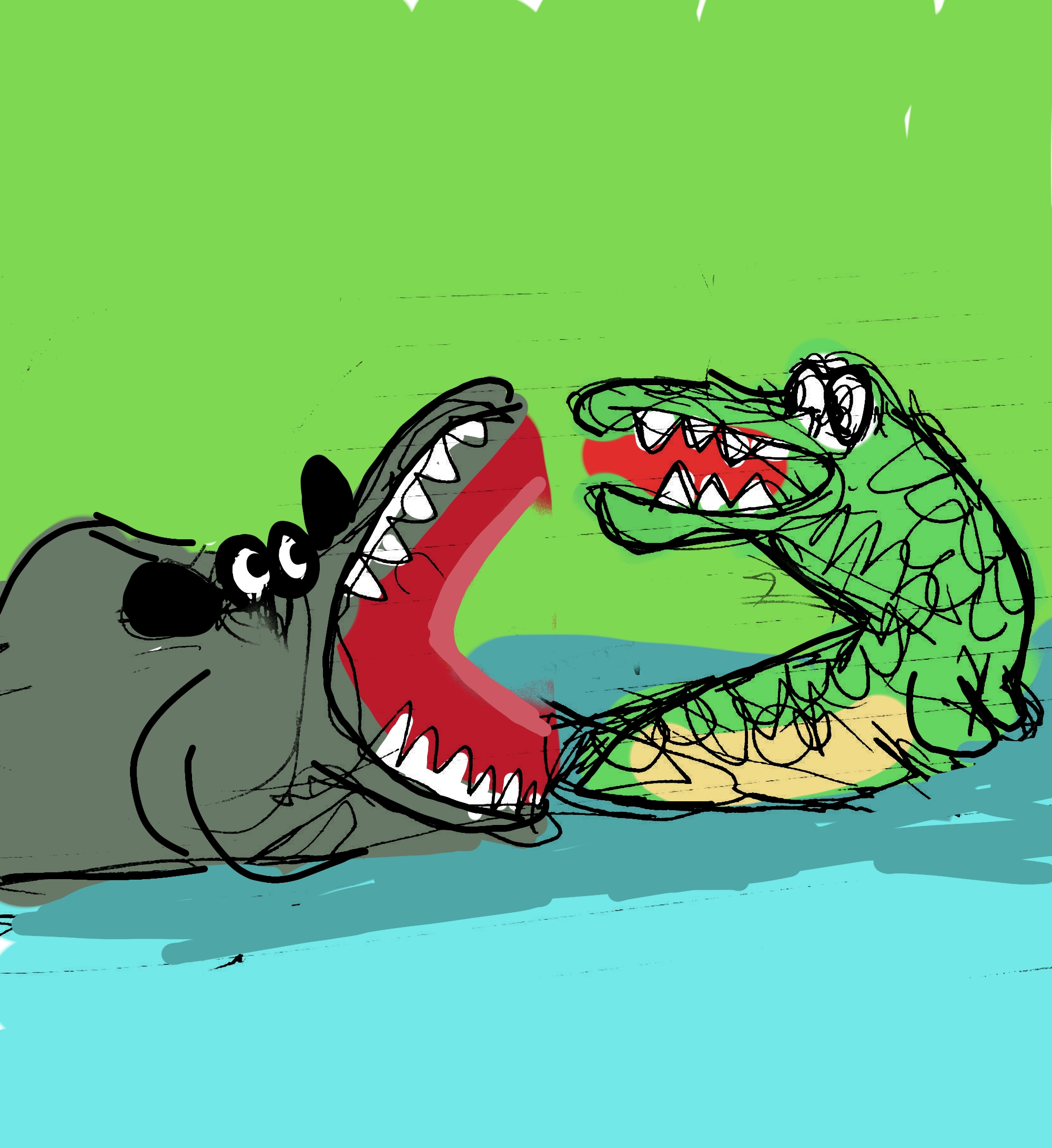 hippo and the crocodile fighting cartoon