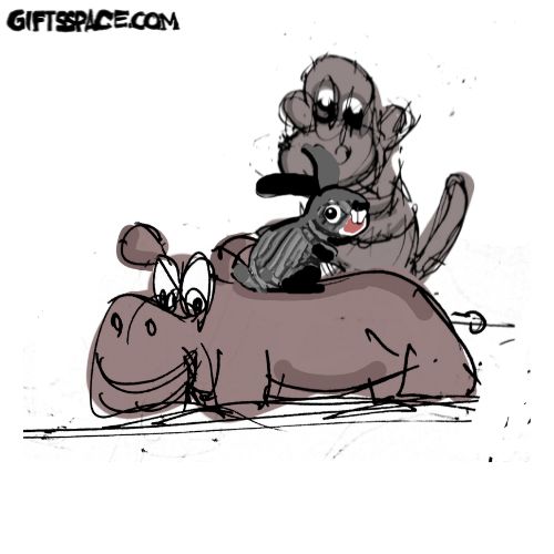 image of a fox on a hippo crossing the lake