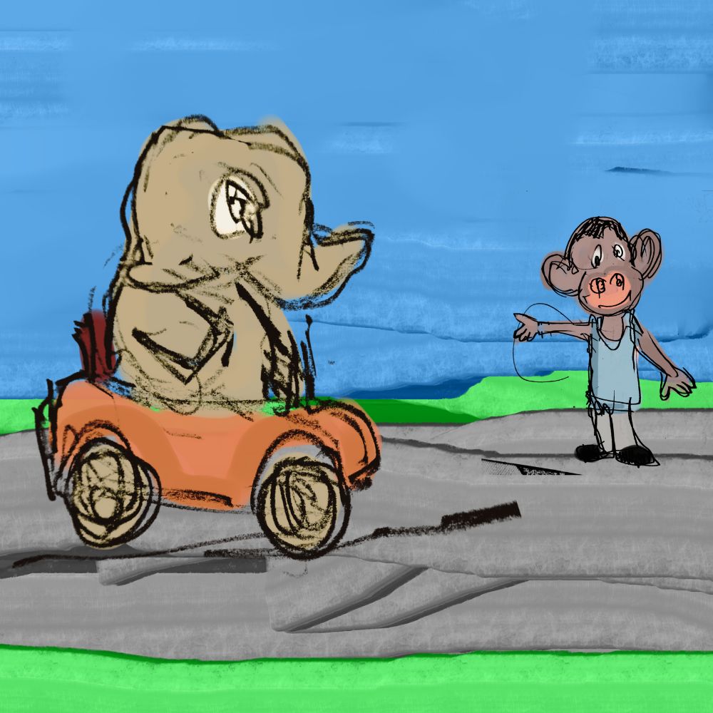 elephant riding in a car