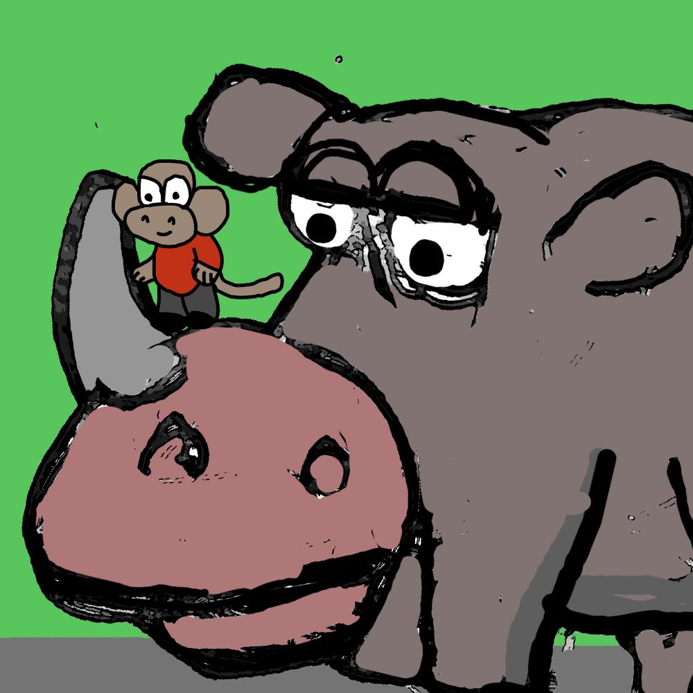 monkey travelling on a rhino