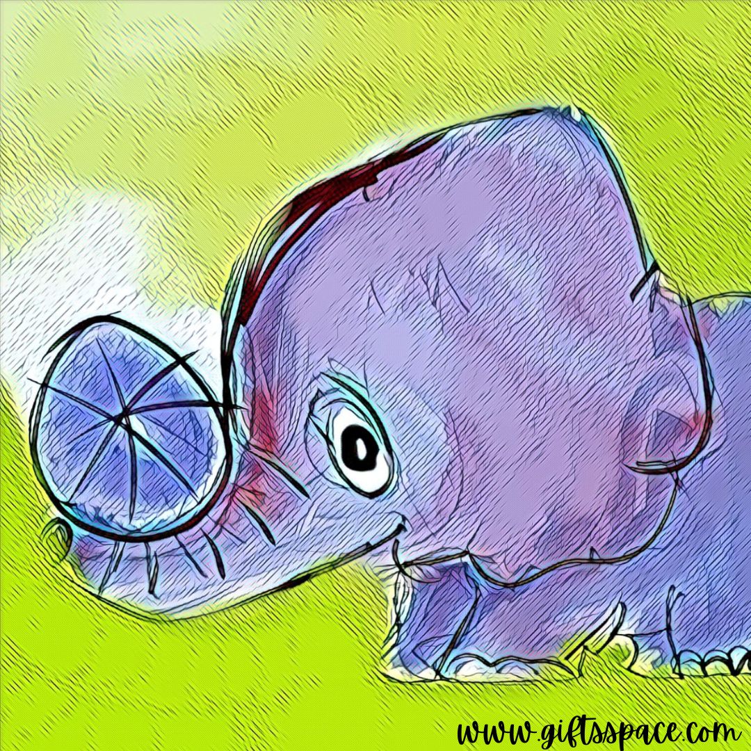 baby elephant balancing the ball with its trunk