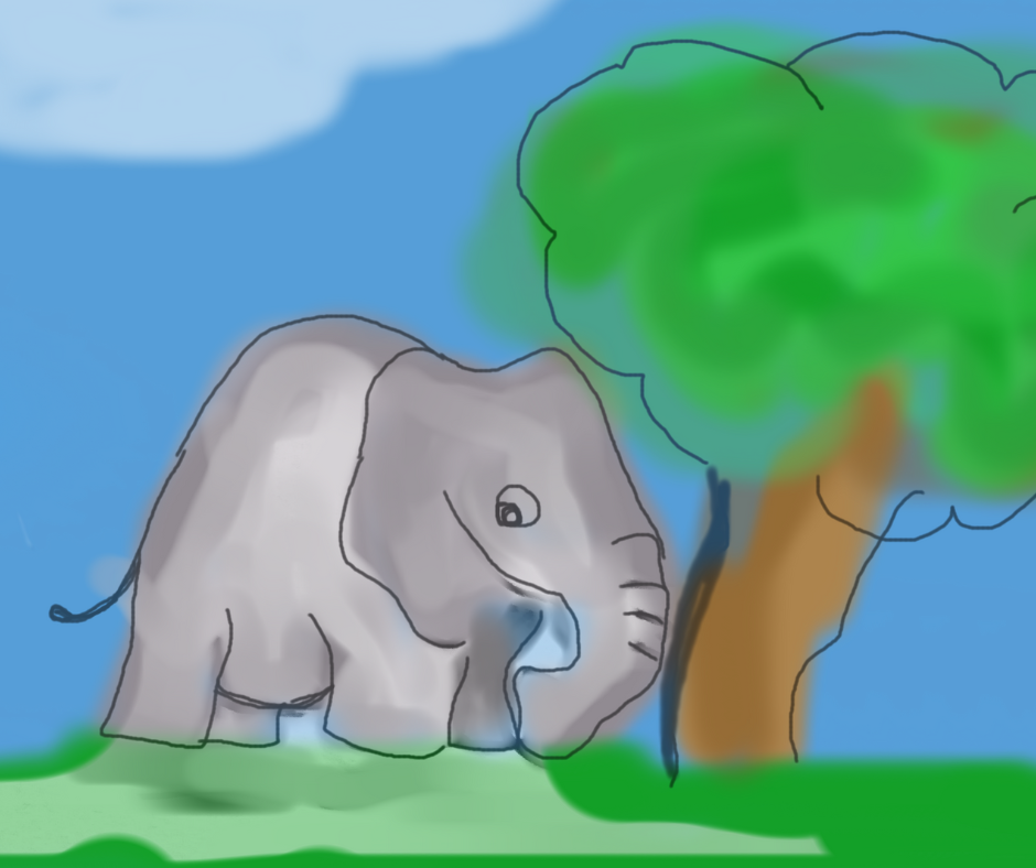 elephant pushing against a tree