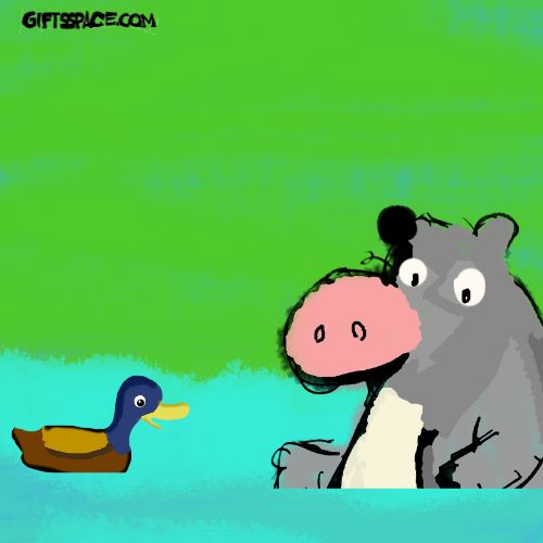 hippo and the duck illustration cartoon