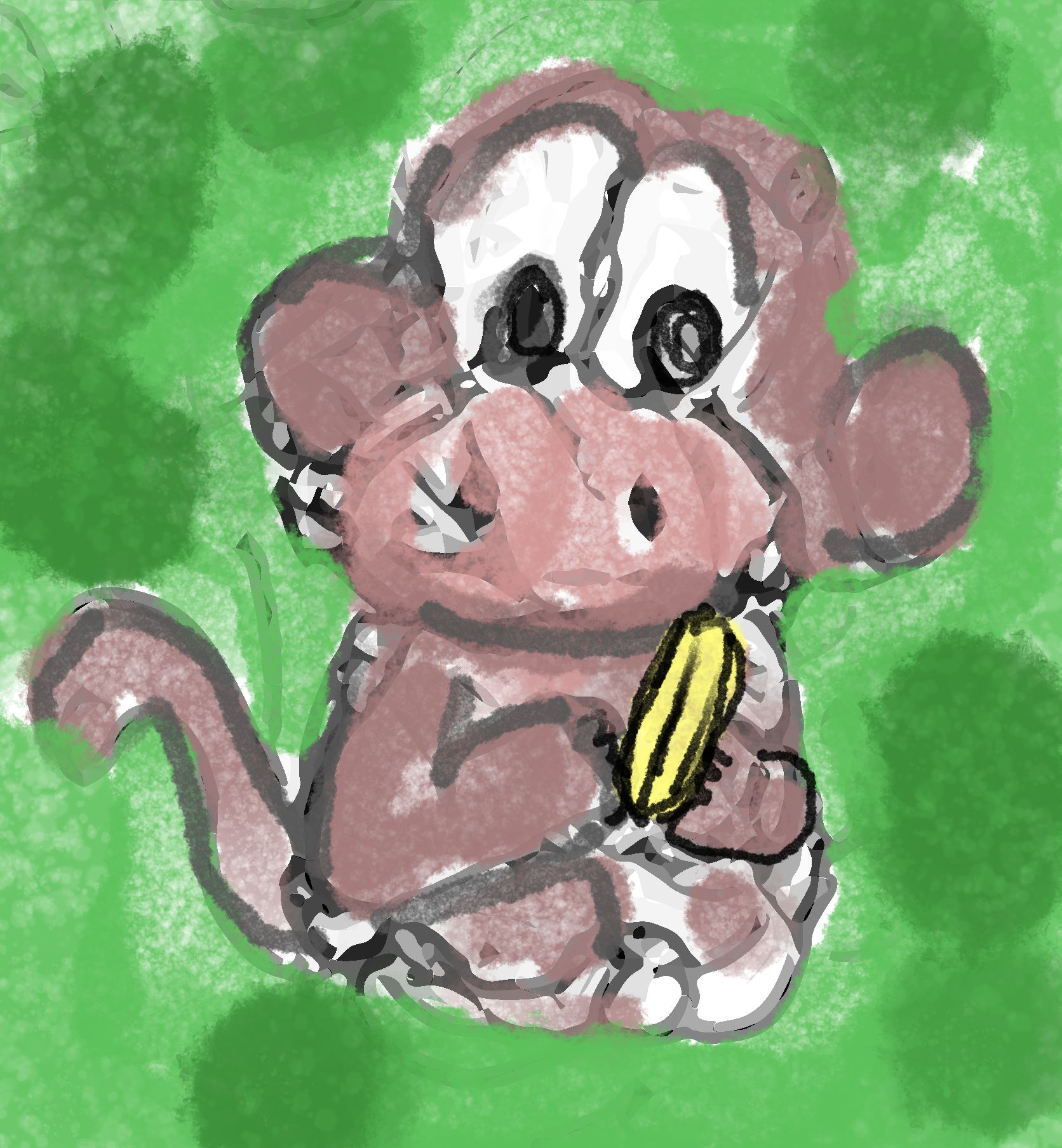 illustration of a monkey holding a banana in its hands
