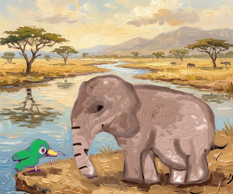 elephant and the little bird illustration