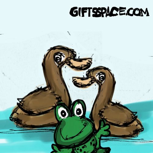 two goose and a happy frog illustration for children