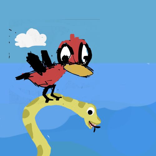 bird carrying a snake on her legs