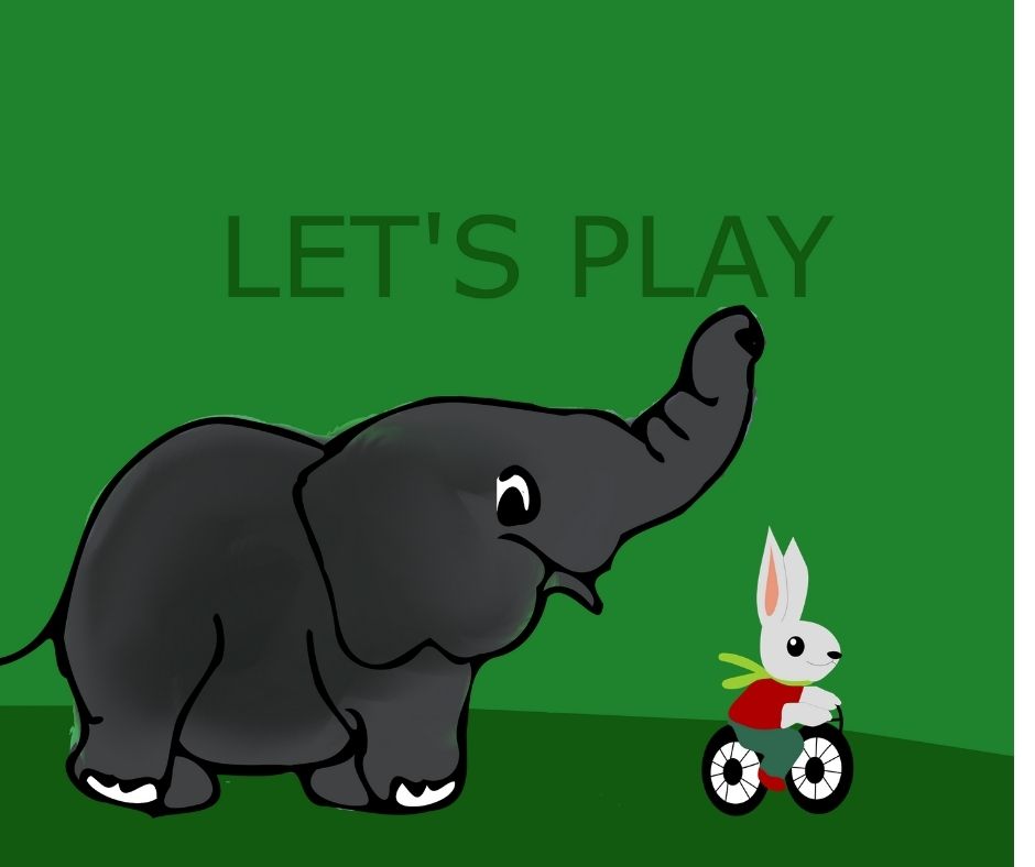 baby elephant after the rabbit