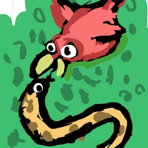 red bird and yellow snake