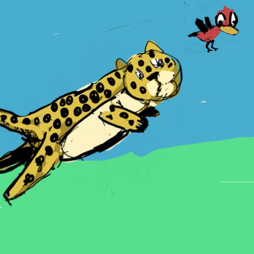 leopard jumping towards a bird to catch it