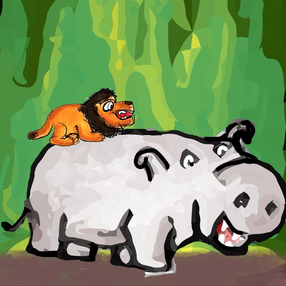 lion attacking a hippo