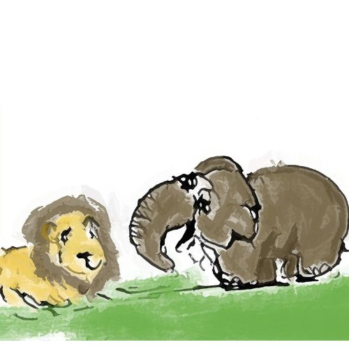 elephant and the lion friends talking