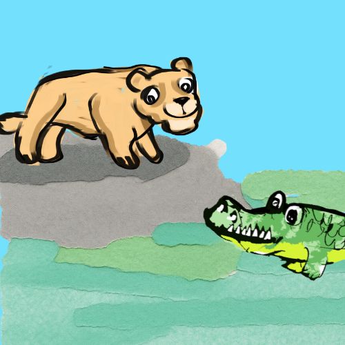 crocodile and the stranded lioness illustration for children