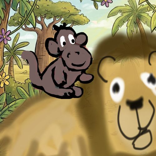 a monkey sitting on a lion