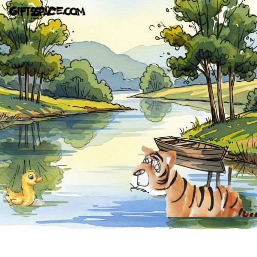 tiger and the duckling swimming in the river