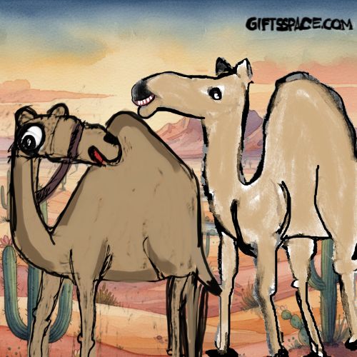 illustration of two camels talking on the background of a desert.