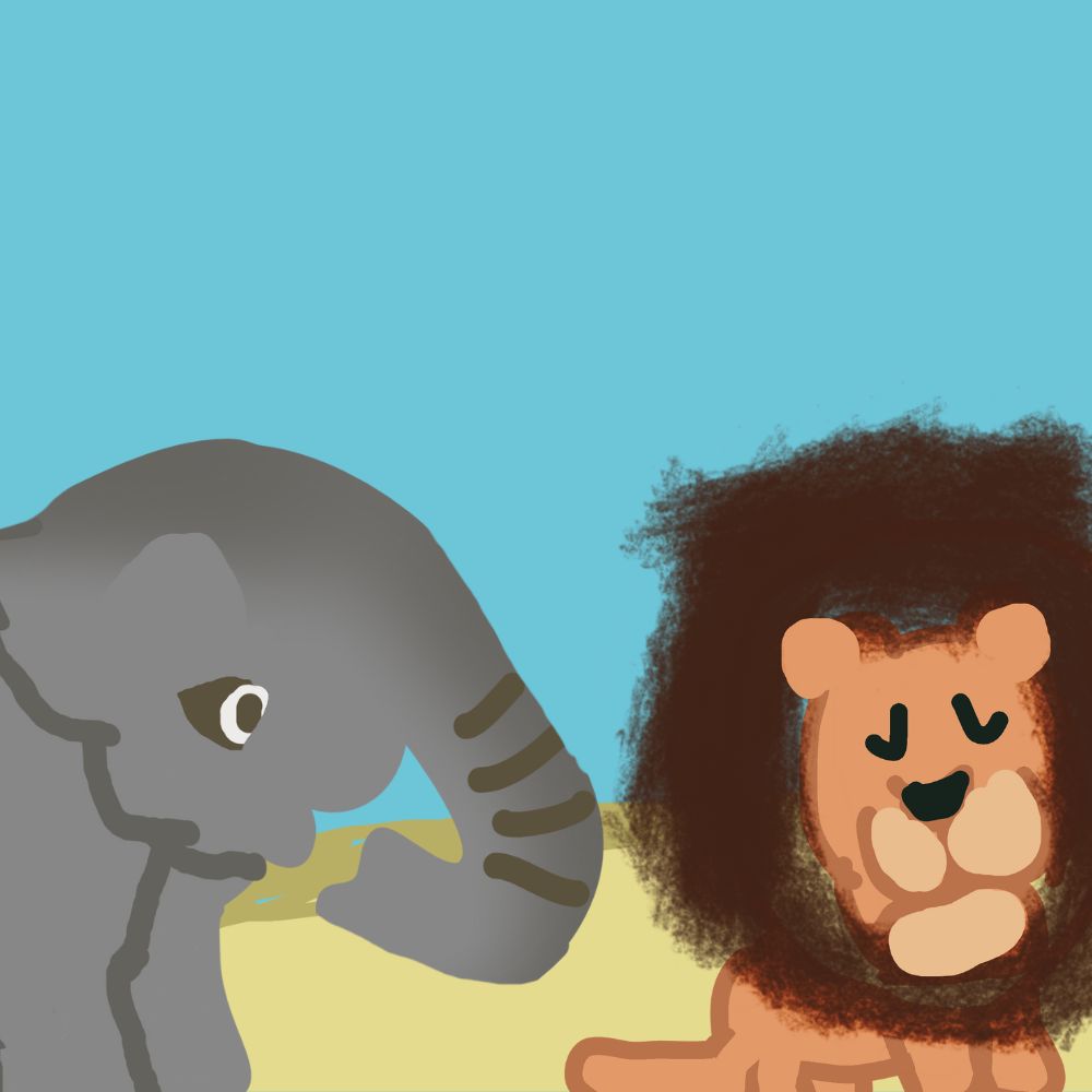 elephant and the meditating lion