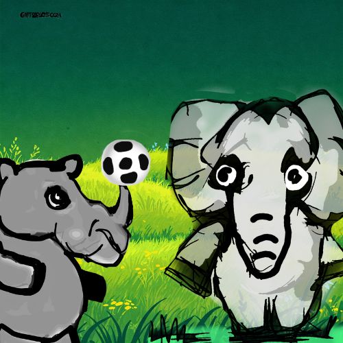 Football players rhino and the lion