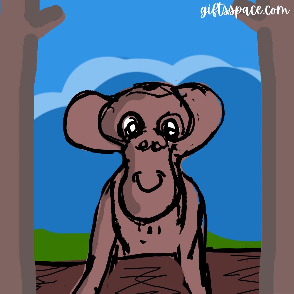 cartoon of an ape in his newly built house.