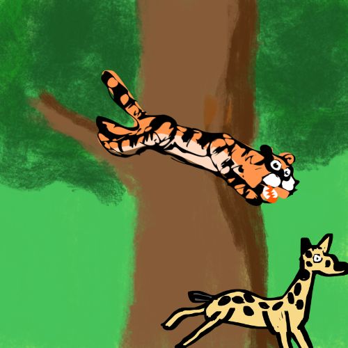 a tiger jumping upon a deer image