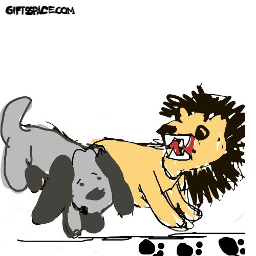 lion and the dog searching the pugmark