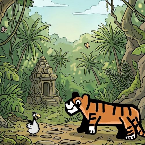 bird trying to explian something to the tiger