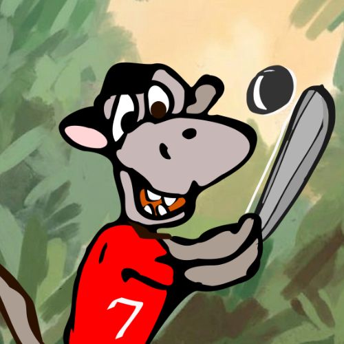 monkey baseball player wearing a red tshirt