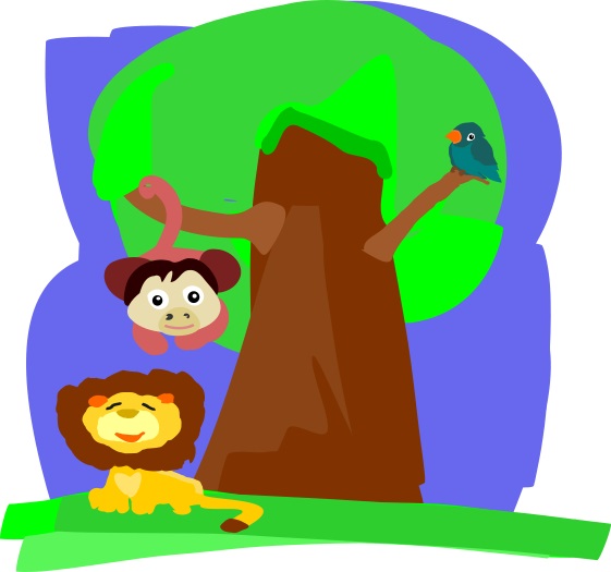 monkey and the bird on a tree cartoon
