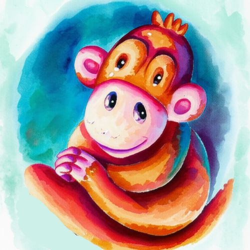 monkey sitting in the spacecraft dreaming cartoon