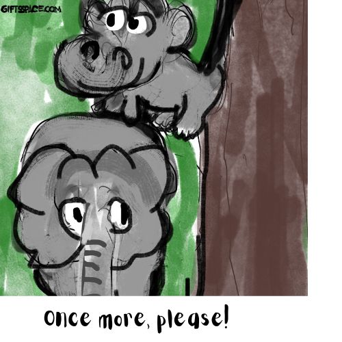 monkey scratching the elephant body cartoon
