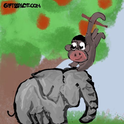 monkey is scratching the elephant