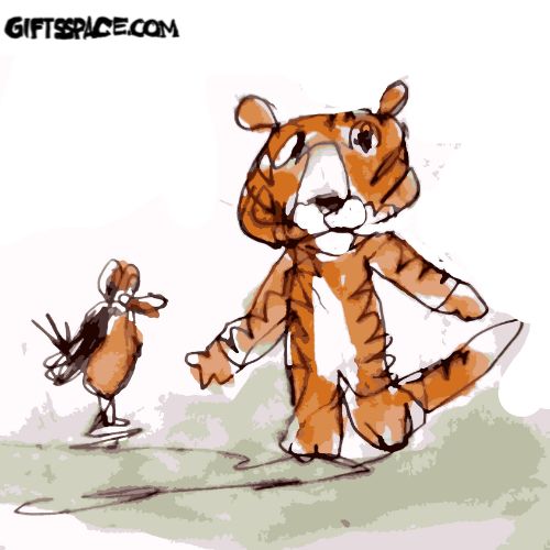 tiger and the bird watercolor cartoon