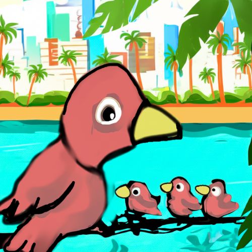 mama bird is talking to her babies about how to fly