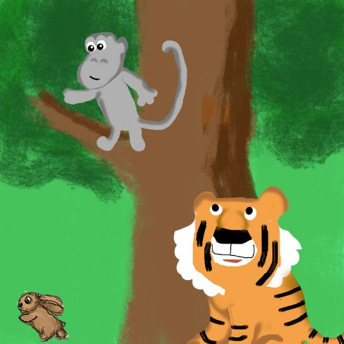 Tiger is angry at the monkey giving warning