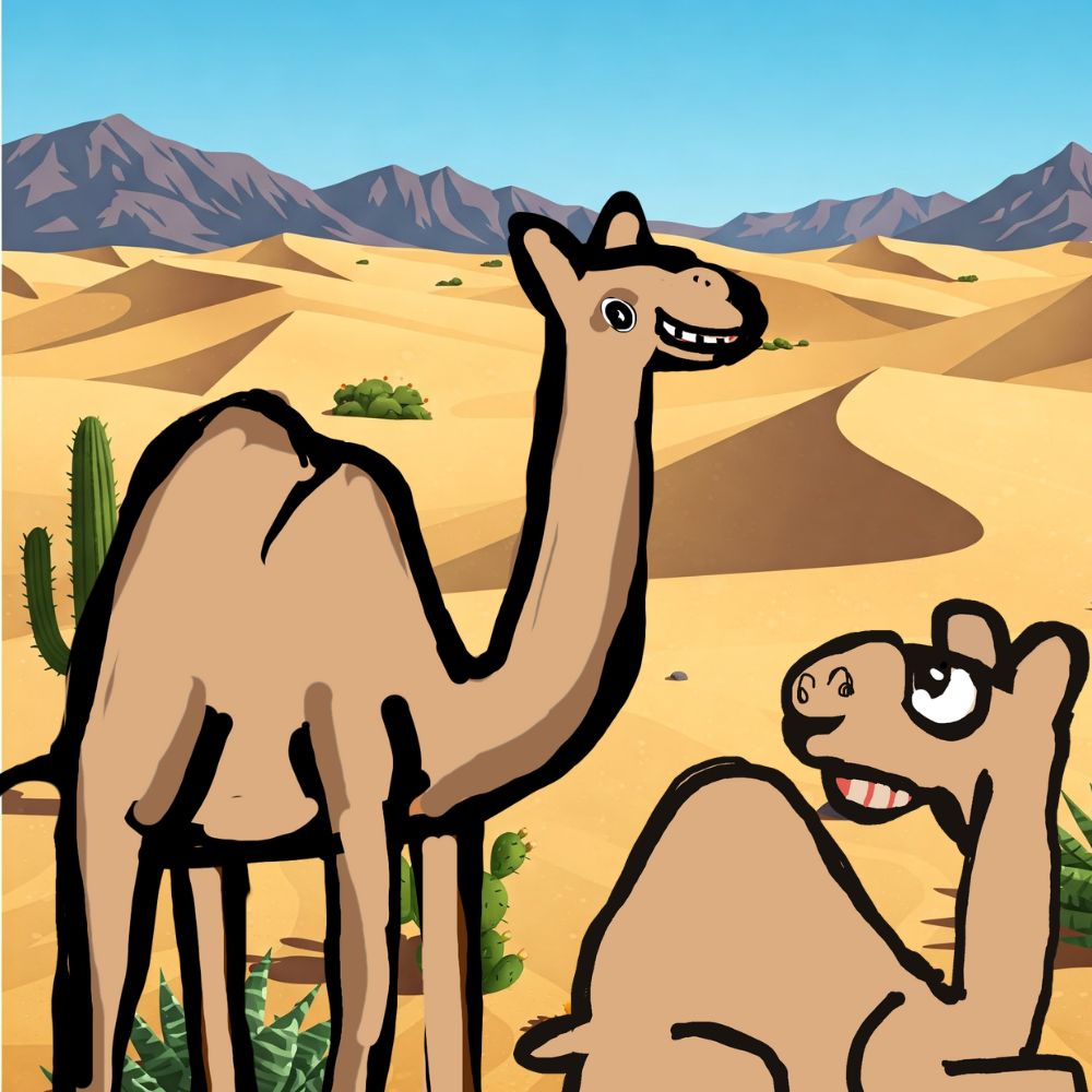 two camels in a desert
