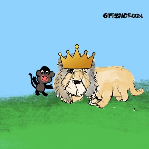 monkey introducing new king lion illustration for children