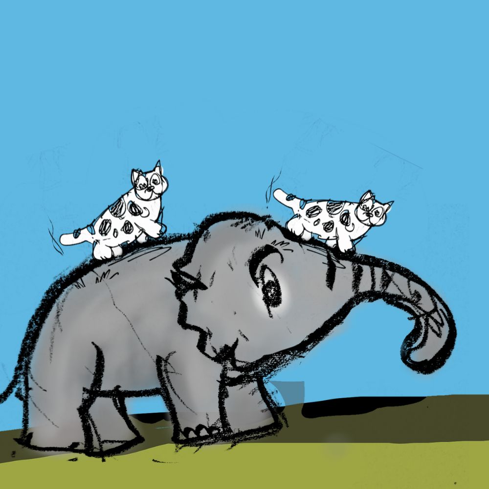 cats walking on an elephant